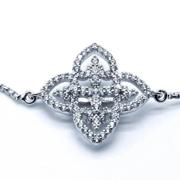 NWOT 925 Sterling Silver Flower Pave Rhinestone Bracelet Silver Tone - Picture 3 of 4